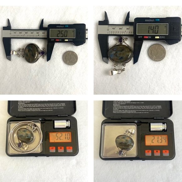 Sterling Silver 925 Oval Labradorite & Amethyst Pendant Necklace 18" Omega Chain - Picture 12 of 16